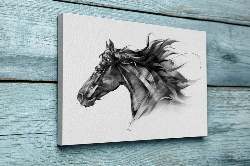 sketch side portrait of a horse profile on a white background