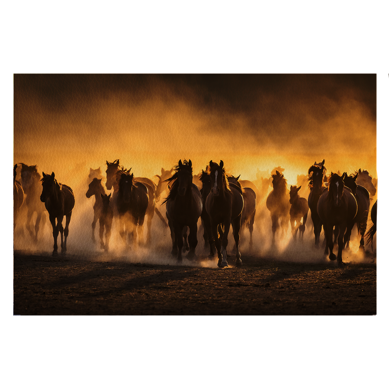 Free horses, left to nature at sunset. Cappadocia, Turkey