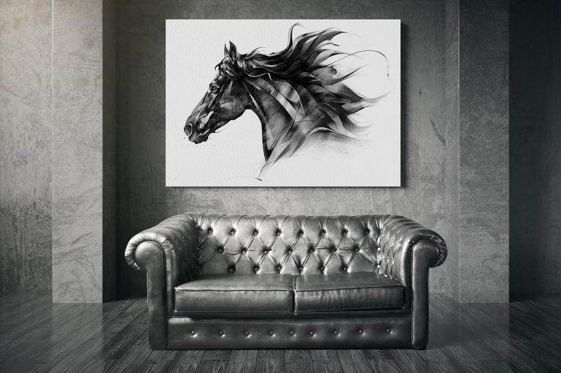 sketch side portrait of a horse profile on a white background